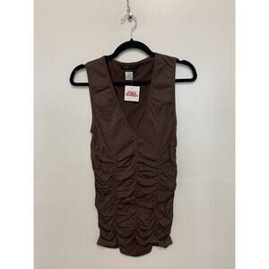 Y2K BCBGMAXAZRIA Brown Ruched Stretch Wide Strap Blouse/Tank Top